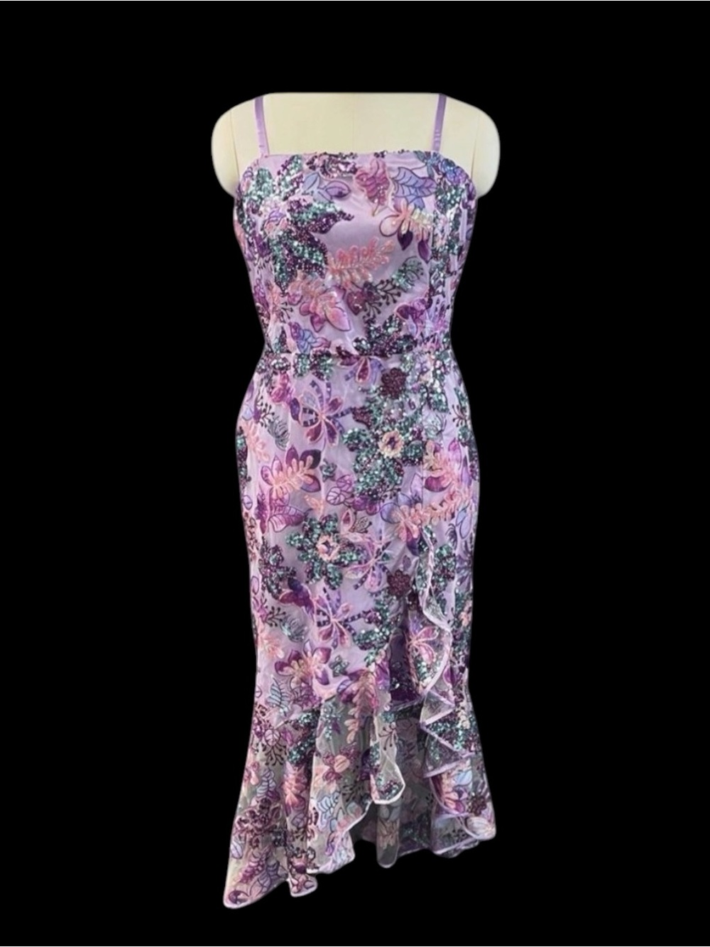 Boston Proper Lavender Floral Sequin Evening Dress